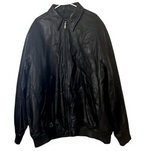 Roca Wear Men’s Rw Y2K Vintage Mens Black Leather Bomber Jacket Sz 4XL